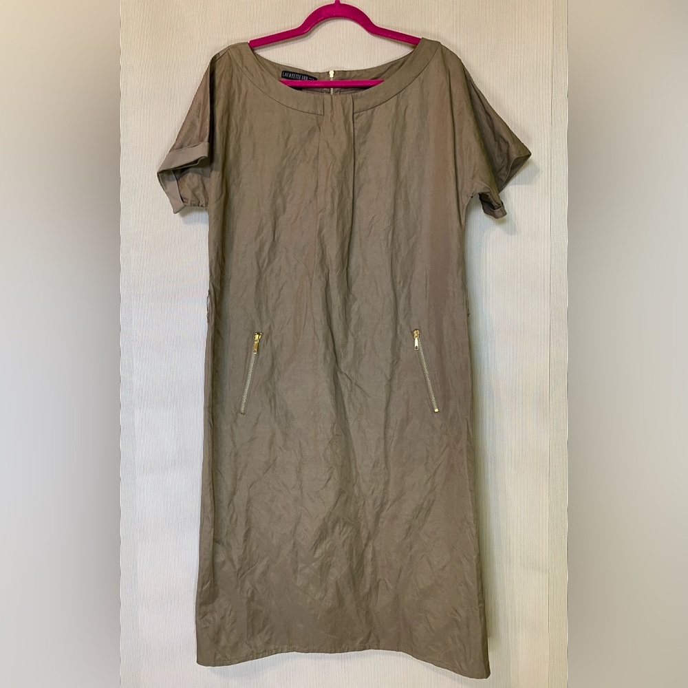 LAFAYETTE 148 Relaxed Fit Wide Neck Khaki Dress w/Pockets - 12